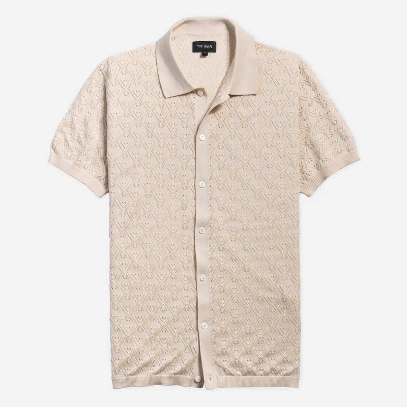 Full Placket Pointelle Ivory Polo