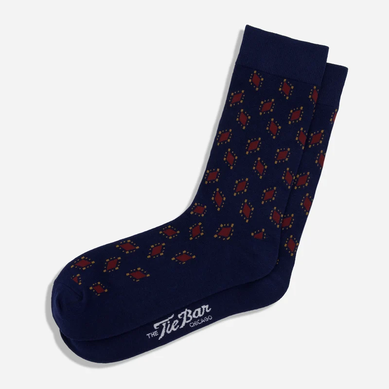 Rounded Diamond Foulard Brick Dress Socks