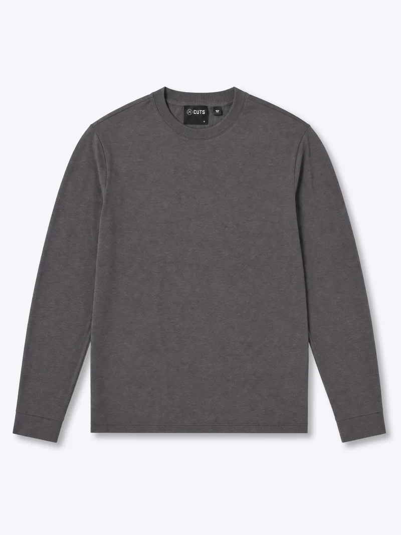 Riviera Luxe Knit Crewneck Long Sleeve Tee | Dark Heathered Grey Signature-Fit