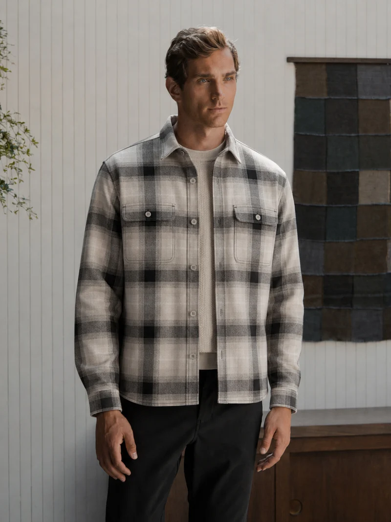 Brooks Flannel Soft Brushed Button Up | Grey-Black Classic-Fit