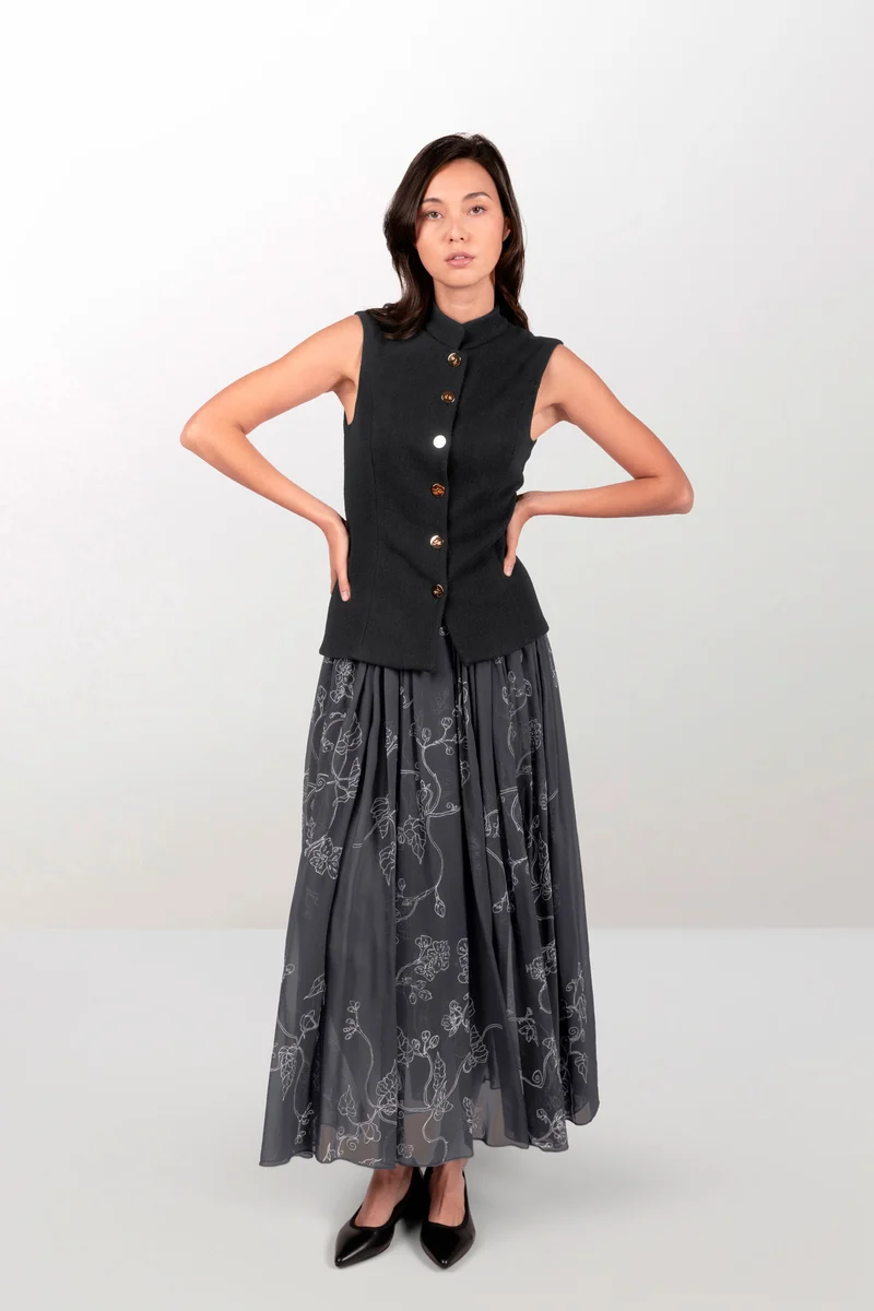 Wool cardigan and chiffon skirt set