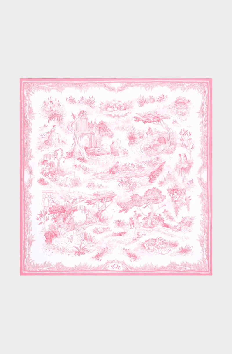 Silk Scraf 90 "Toile de Jouy" Pink