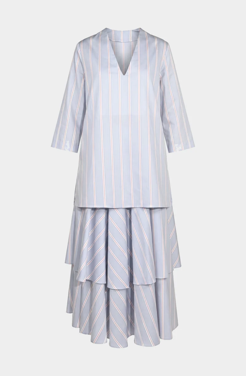 Striped cotton A-line dress with petticoat
