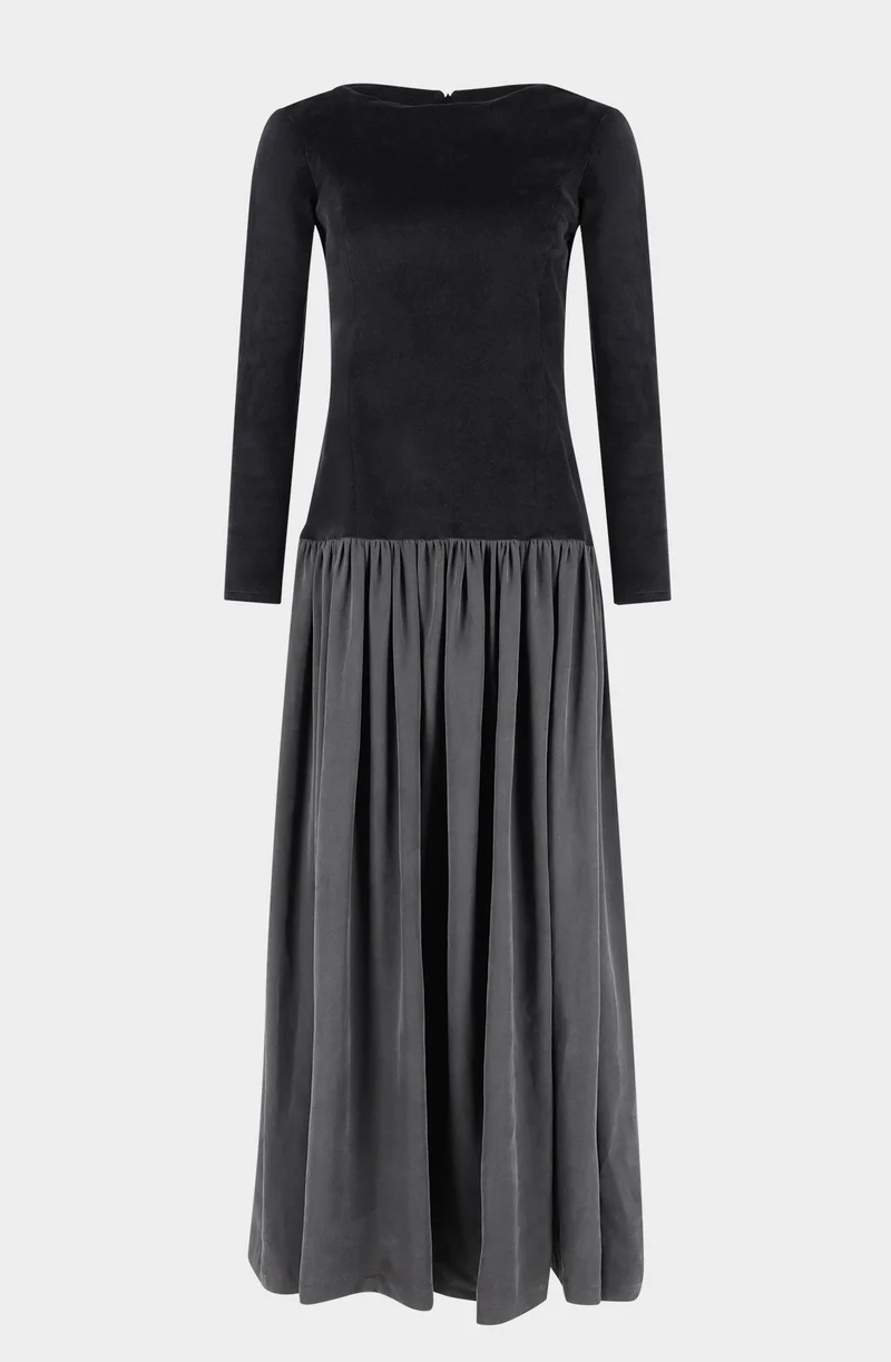 Long dress in velour and tencel