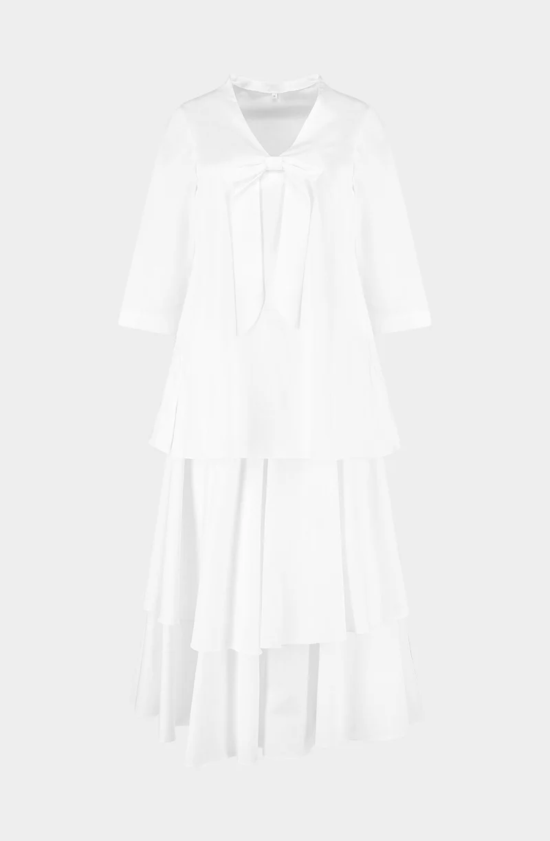 White cotton A-line dress with petticoat