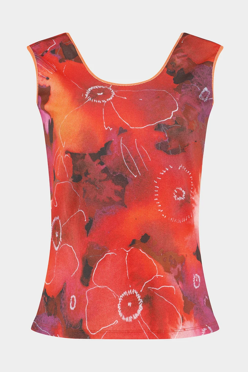 Red and violet ribbed cotton tank top