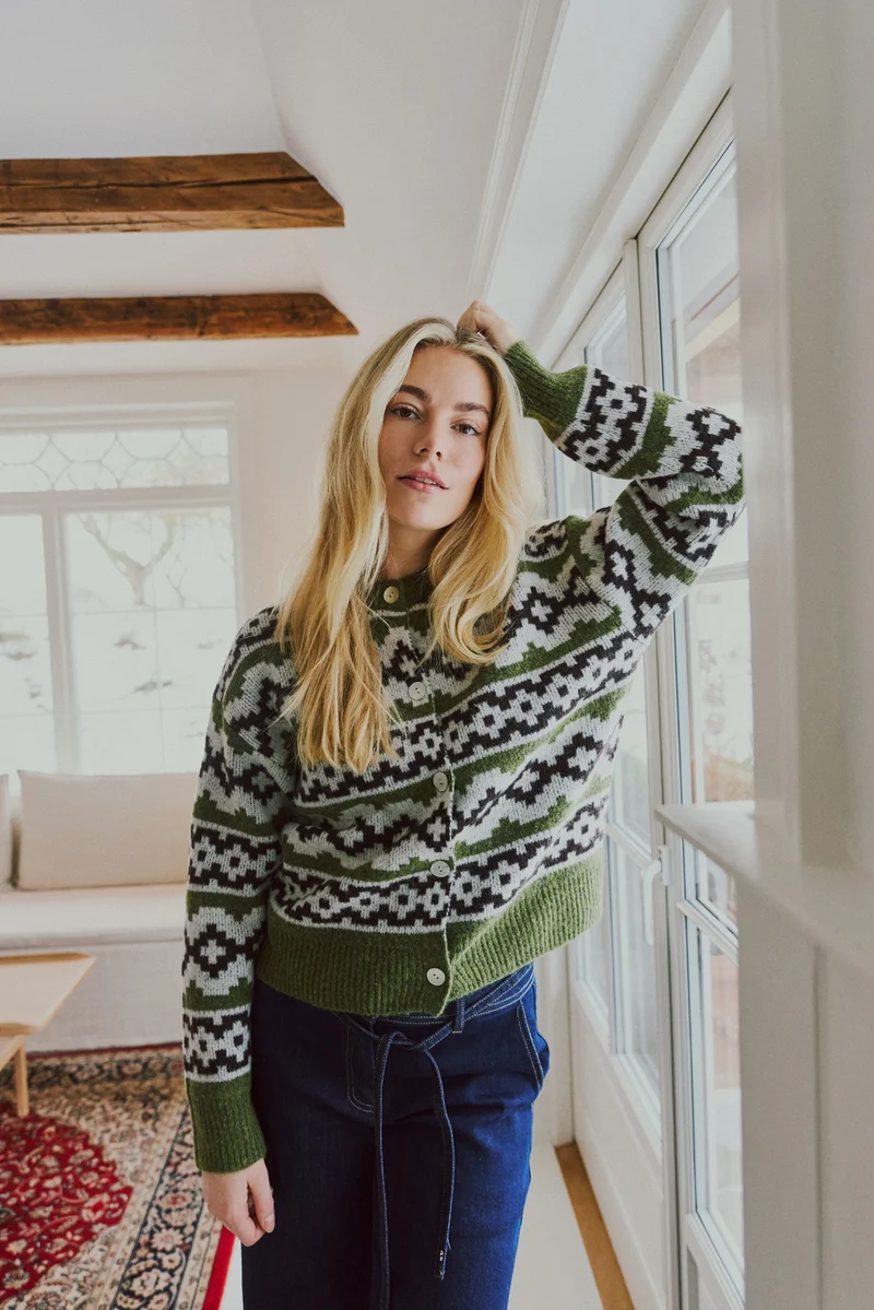 Alpa Cardigan fra Freequent – grønn/offwhite
