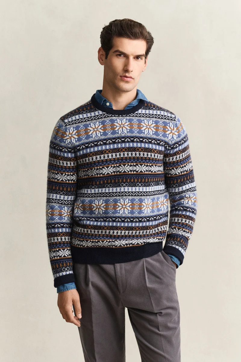 Fair Isle Crew Neck - Evening Blue
