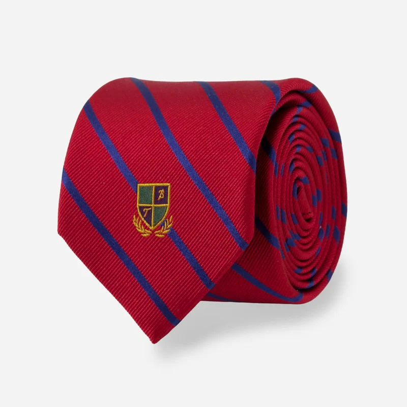 Alma Mater Heritage Pencil Stripe Crest Logo Crimson Tie