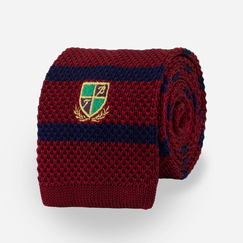 Alma Mater Heritage Block Stripe Knit Burgundy Tie