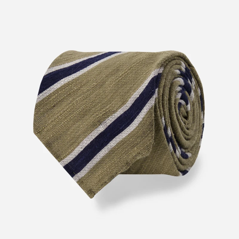 Venezia Stripe Silk Shantung Olive Tie