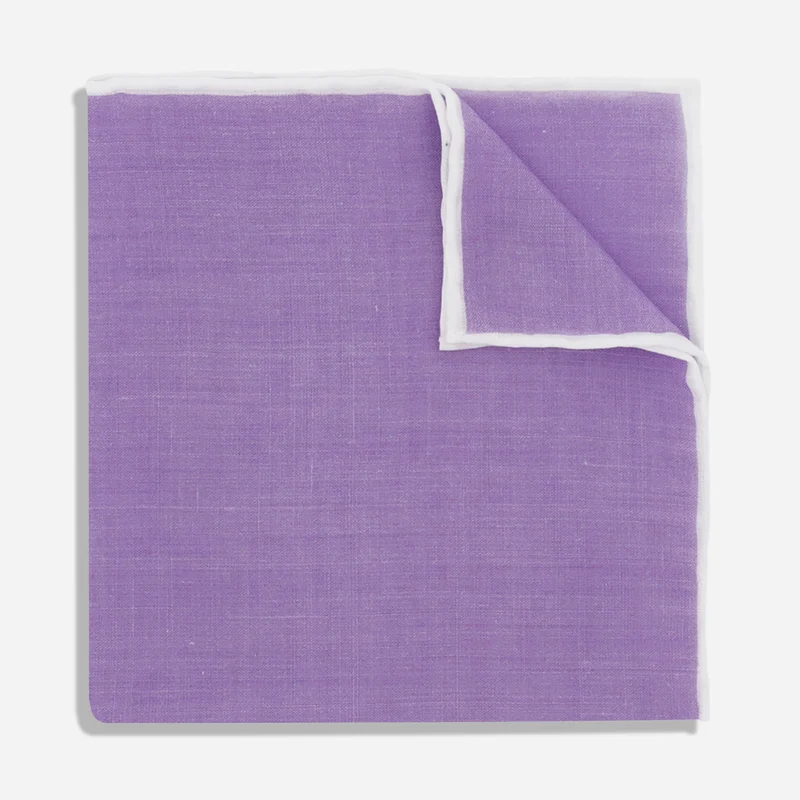 Linen With White Border Lilac Pocket Square