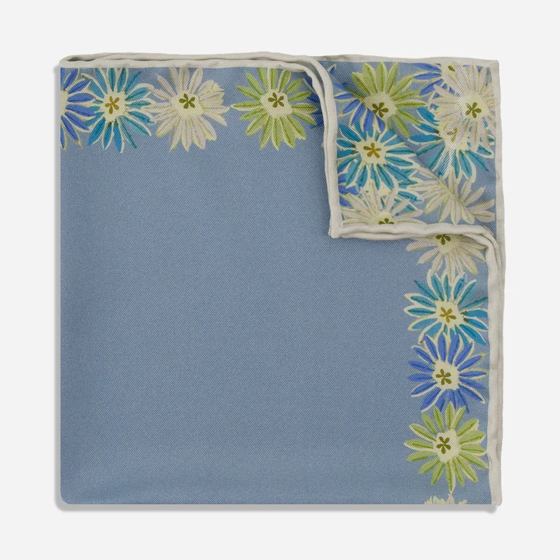 Outpost Blooms Dusty Blue Pocket Square