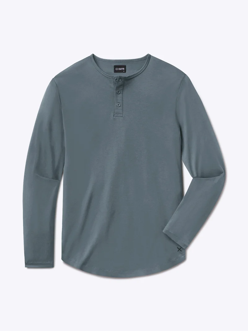AO Long Sleeve Henley Curve-Hem | Ocean Storm Signature-fit PYCA Pro®