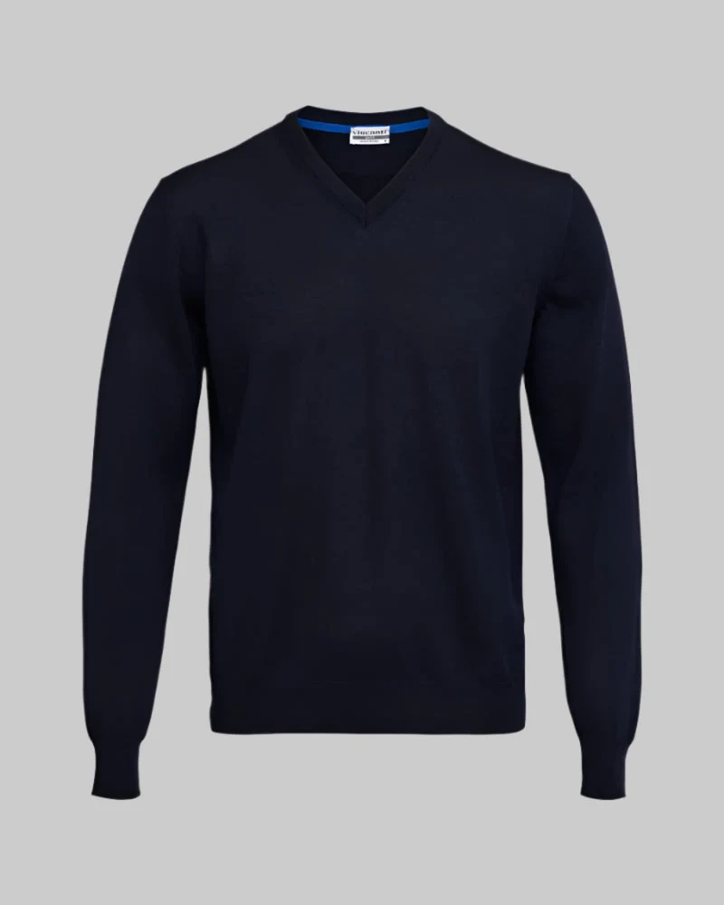 Navy V Neck Merino