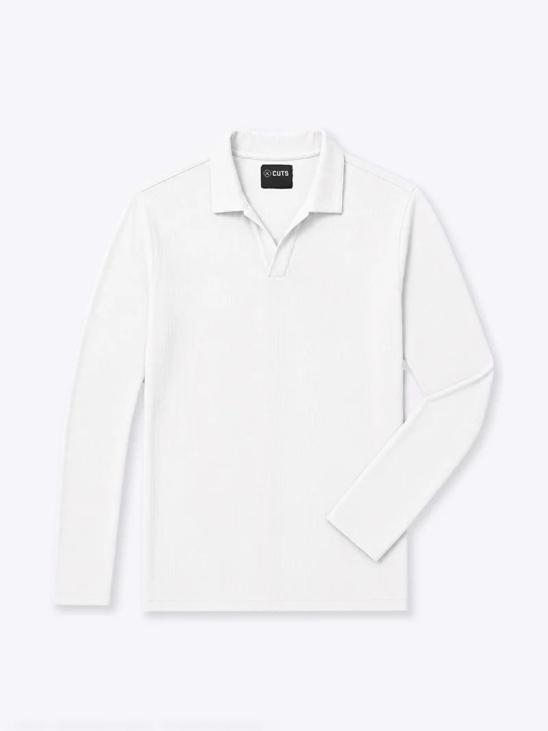 SoHo Ribbed Long Sleeve Polo | White Signature-Fit