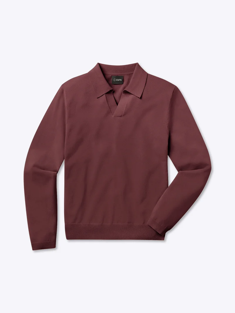 Riviera Knit Long Sleeve Polo | Merlot Signature-Fit