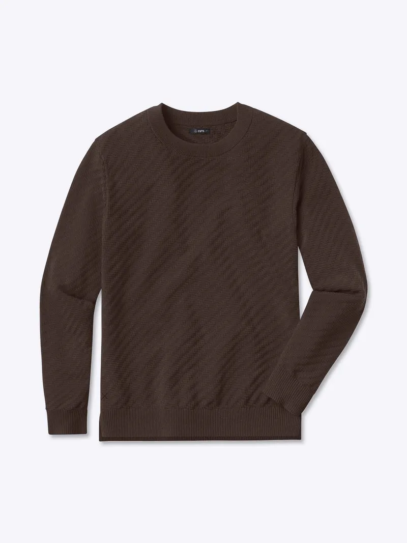 Riviera Knit Long Sleeve Textured Tee | Burnt Oak Signature-Fit