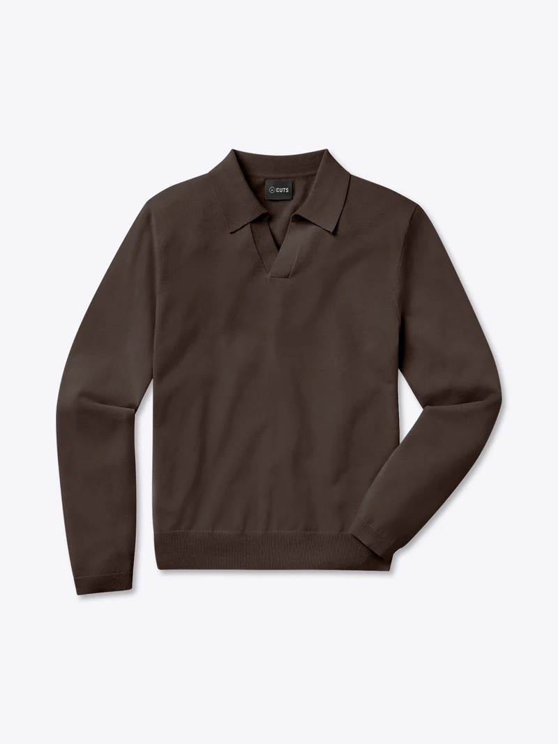 Riviera Knit Long Sleeve Polo | Burnt Oak Signature-Fit