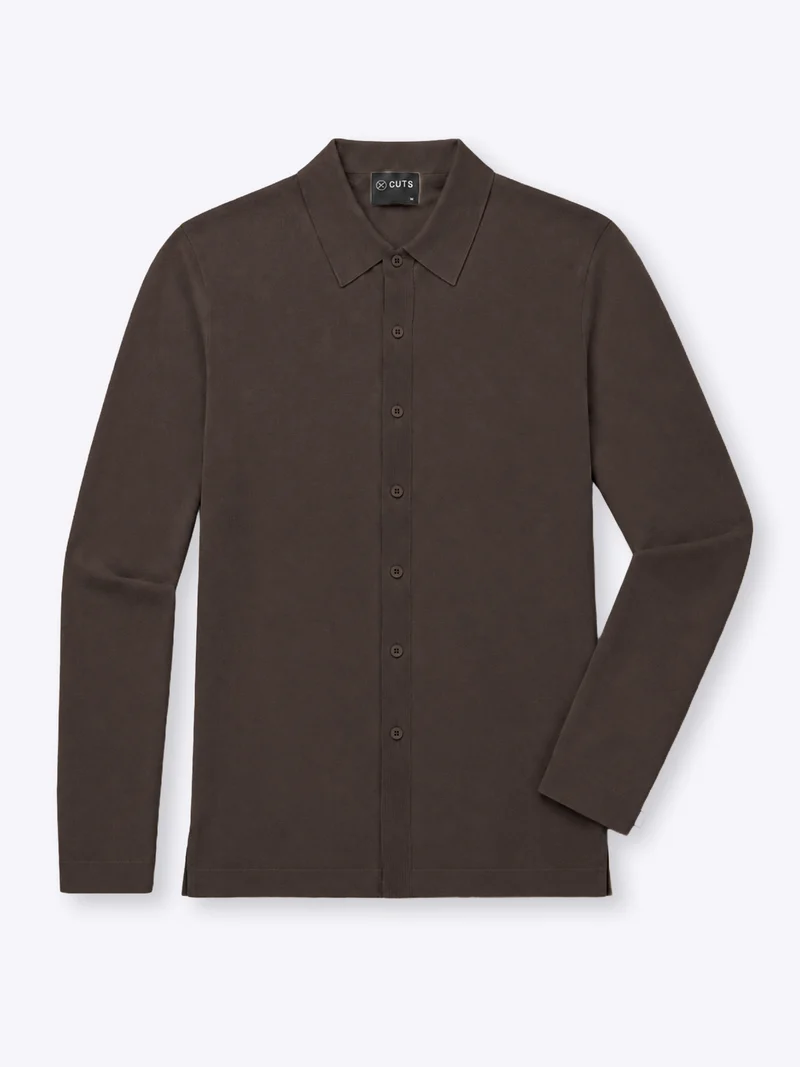Riviera Knit Long Sleeve Button Up | Burnt Oak Signature-Fit