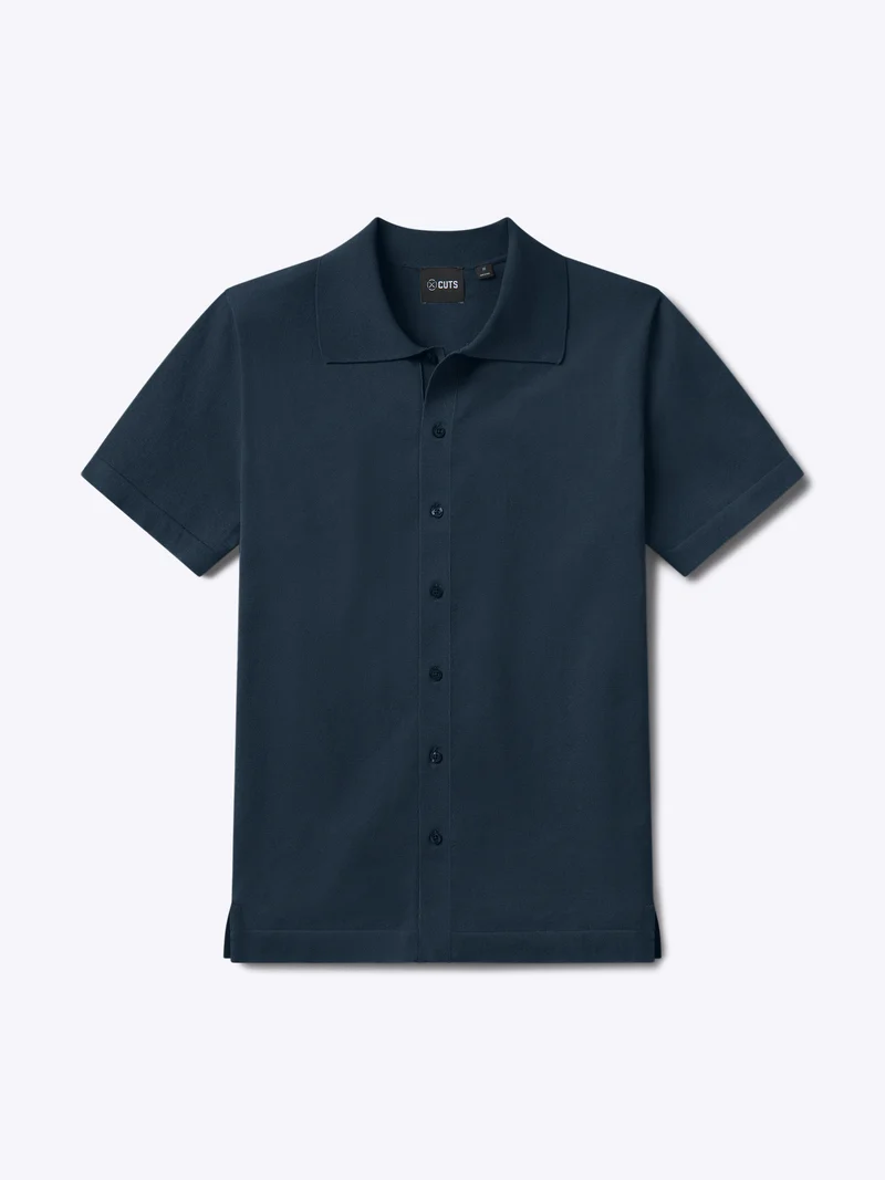 Riviera Knit Button Up | Pacific Blue Signature-Fit