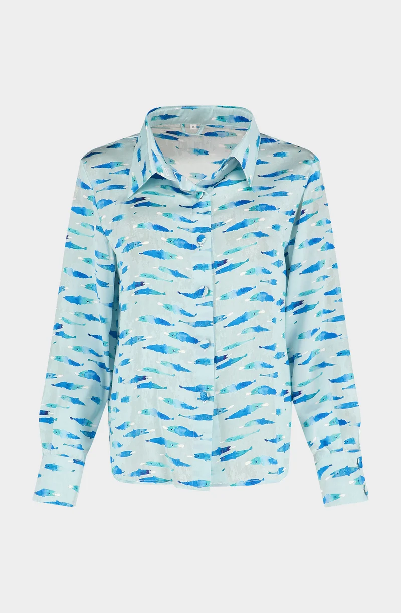 Blue fish silk shirt