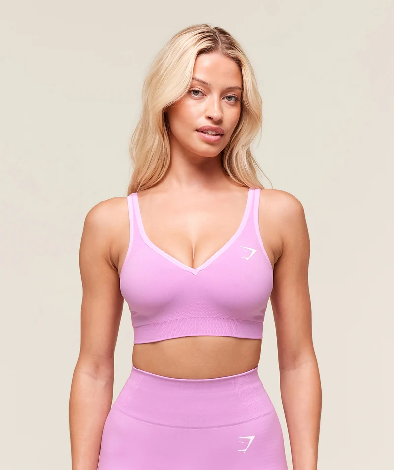Gymshark Vital Seamless V Neck Sports Bra - Sour Pink/Marl