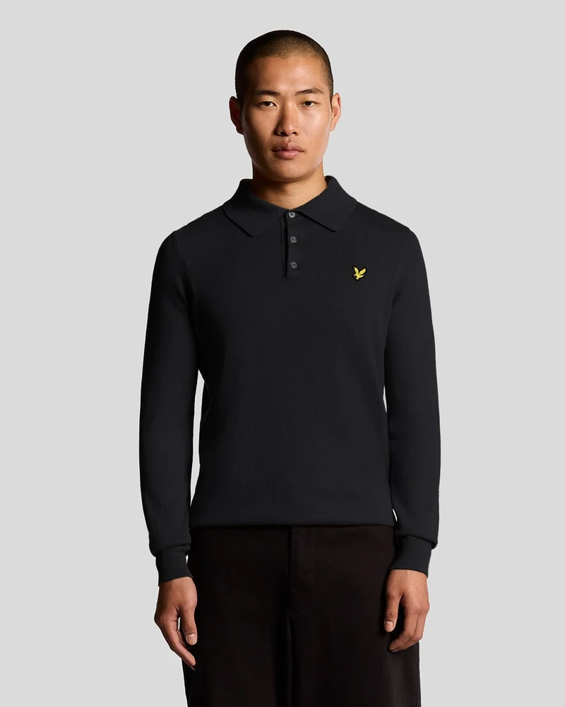 Merino Blend Long Sleeve Polo Shirt
