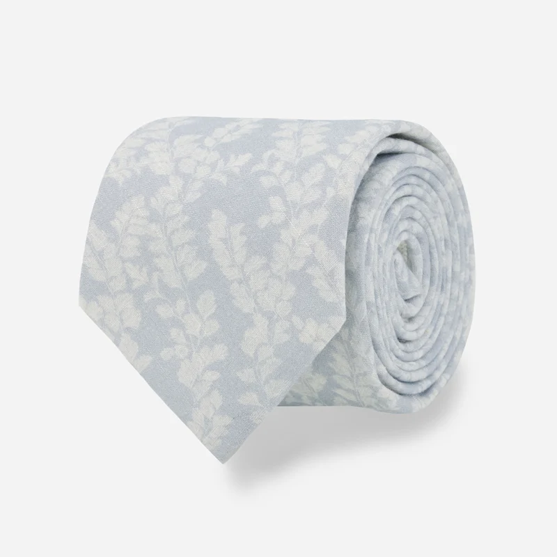 Laura Ashley X The Tie Bar Waxham Leaves Dusty Sky Tie