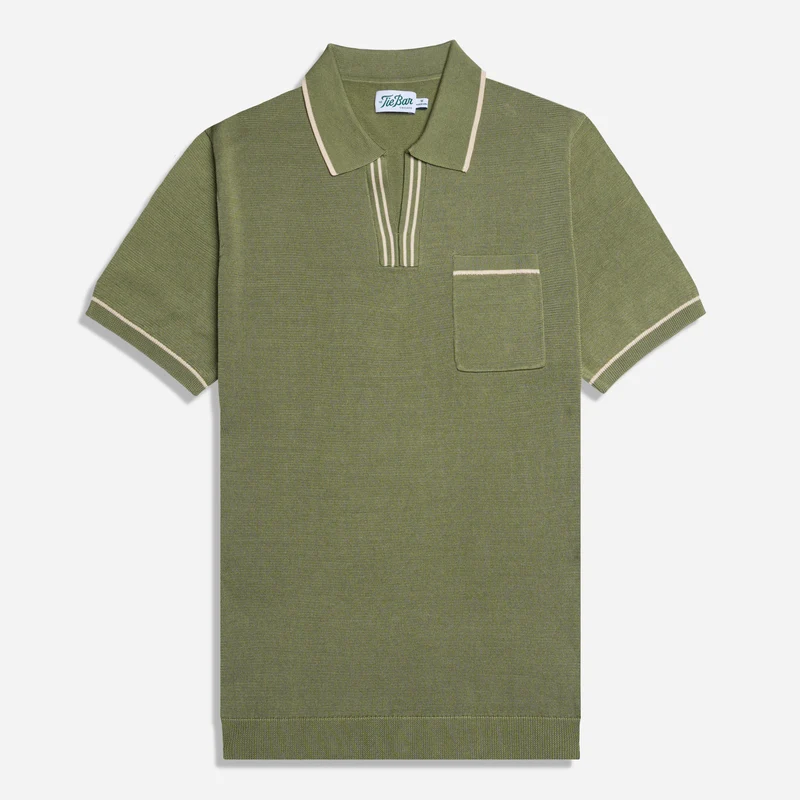 Contrast Tipped Dusty Olive Polo