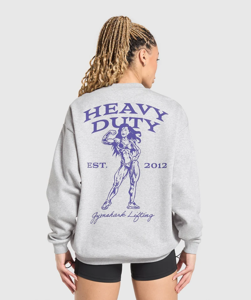 Gymshark Heavy Duty Graphic Oversized Pullover - Light Grey Core Marl
