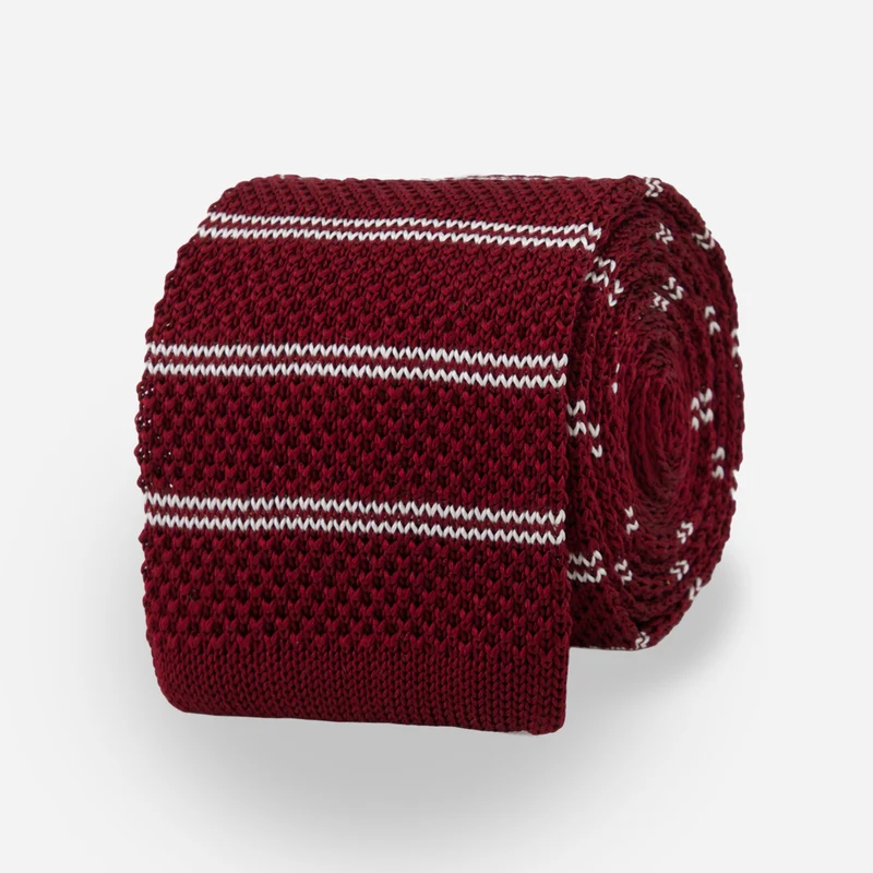 Fine Stripe Knit Burgundy Tie