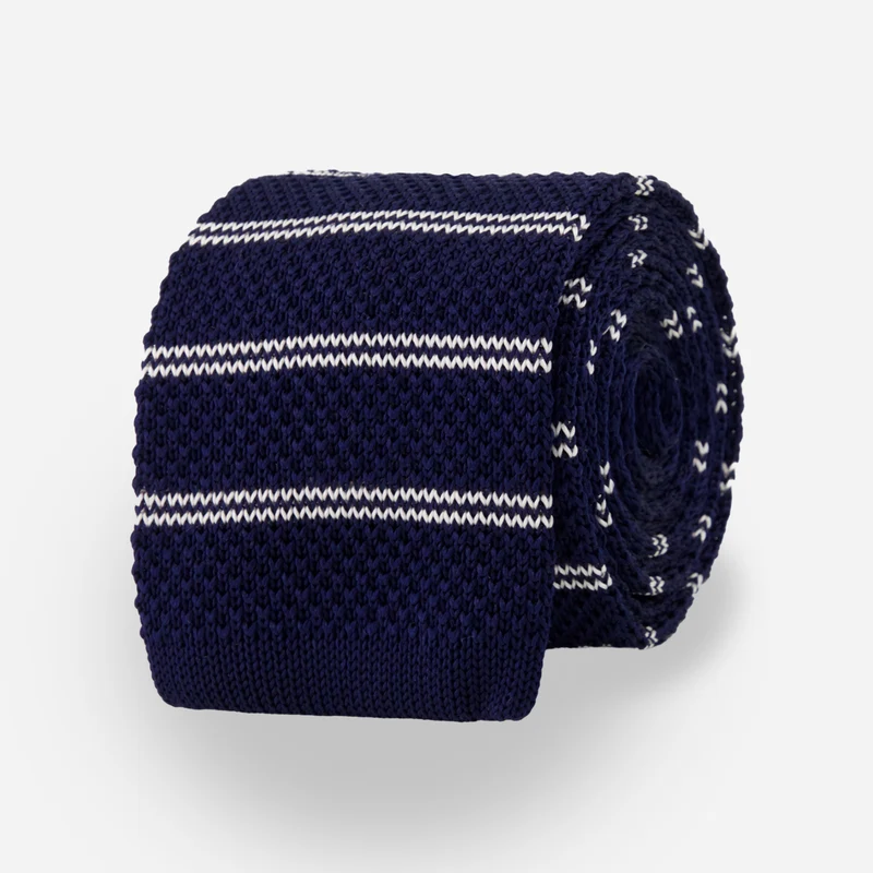 Fine Stripe Knit Navy Tie