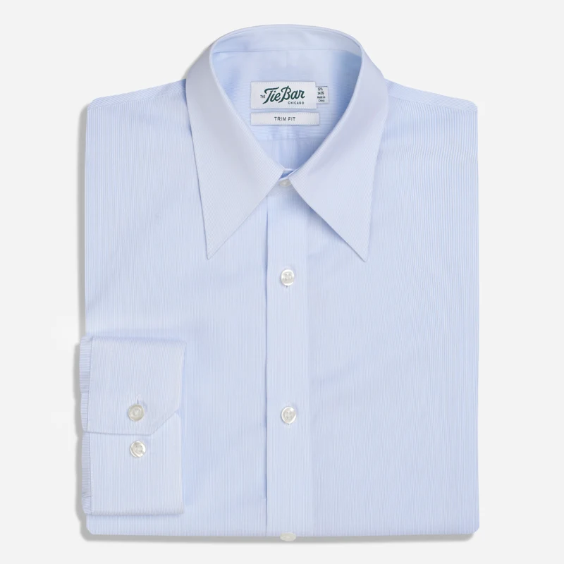 Pinpoint Hairline Stripe - Long Point Collar Blue Non-Iron Dress Shirt