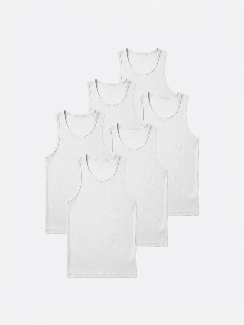 Essential Fitted Rib Tank 6 Pack | White Form-Fitting
