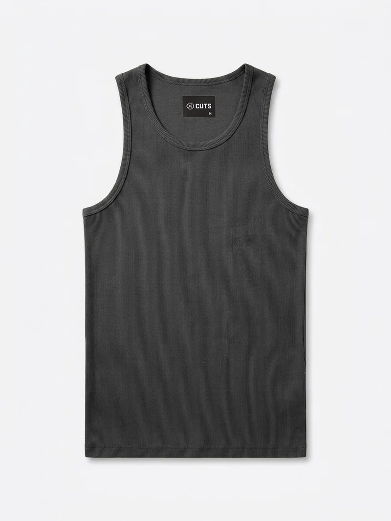 Essential Fitted Rib Tank | Grey Form-Fitting
