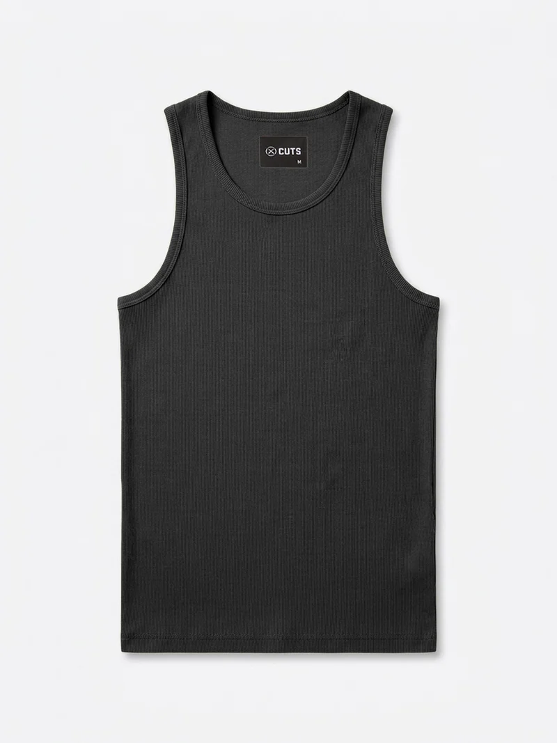 Essential Fitted Rib Tank | Black Form-Fitting