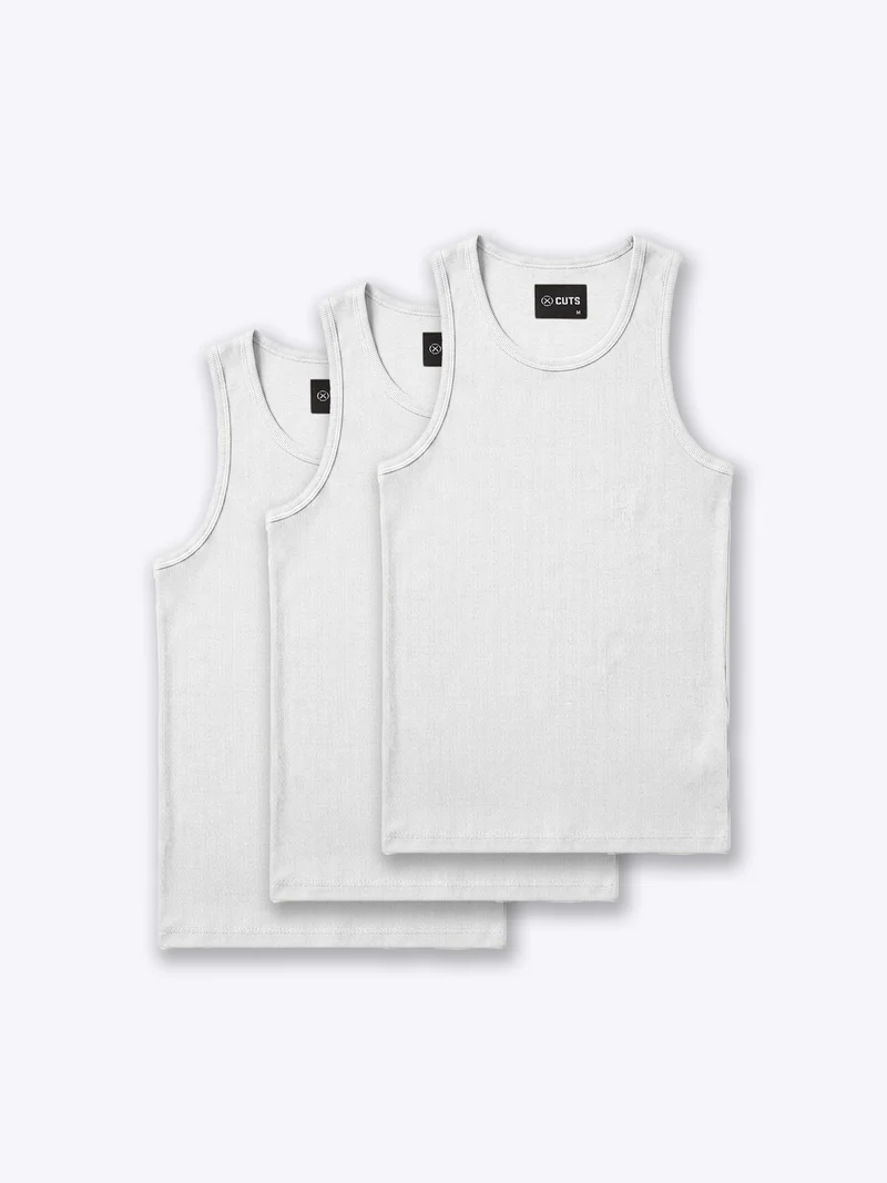 Essential Fitted Rib Tank 3 Pack | White Form-Fitting