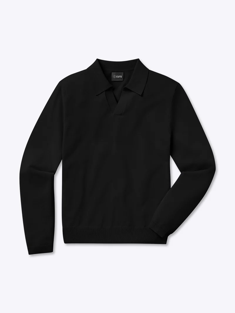 Riviera Knit Long Sleeve Polo | Black Signature-Fit