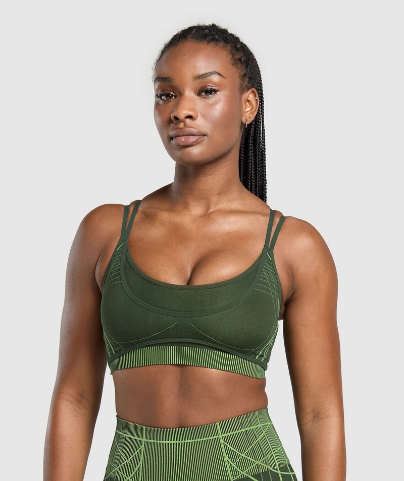 Gymshark Apex Seamless Strappy Sports Bra - Trail Green/Energy Gelato Green