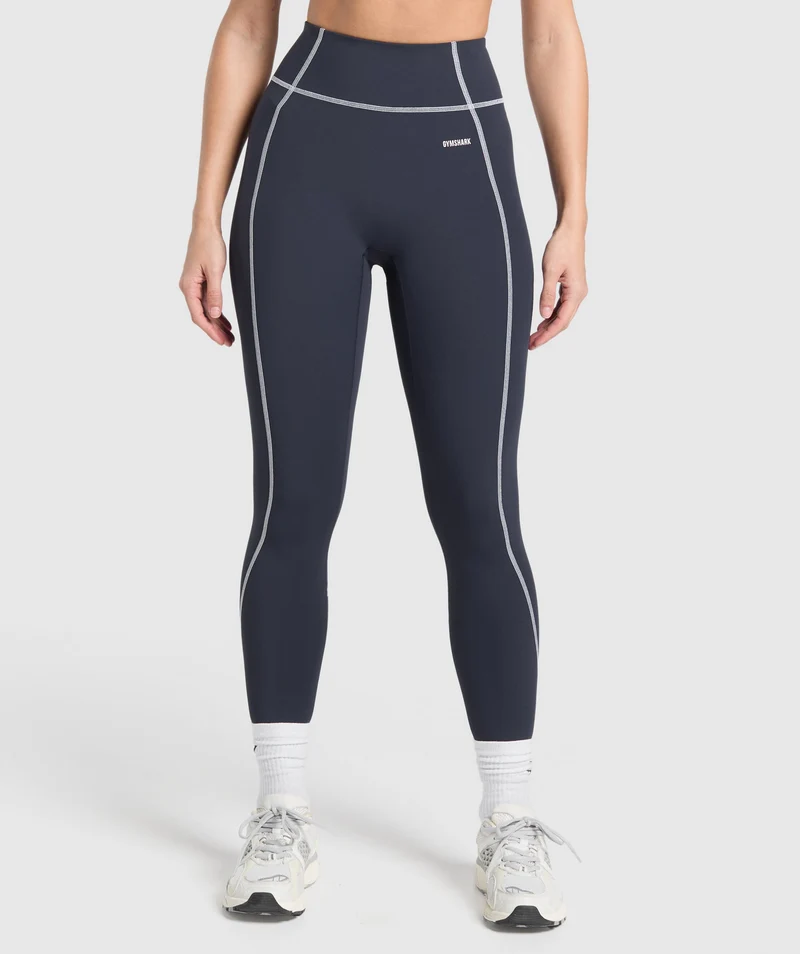 Gymshark Retro Contrast Stitch Legging - Heavy Blue/White