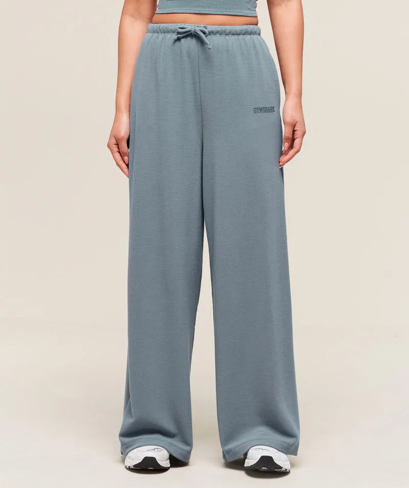 Gymshark Waffle Wide Leg Pants - Iron Blue