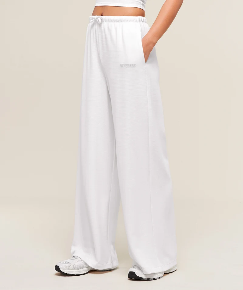 Gymshark Waffle Wide Leg Pants - White