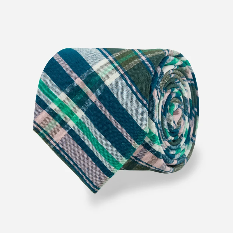 Original Madras X The Tie Bar Motor Court Plaid Pine Green Tie