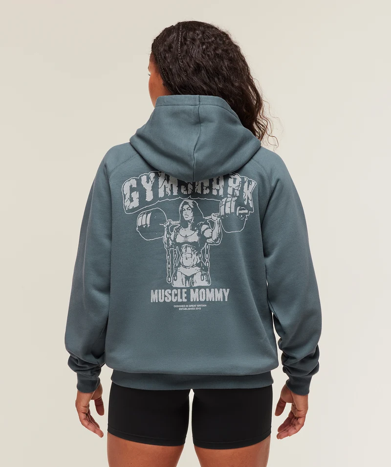 Gymshark Gritty Muscle Mommy Graphic Hoodie - Titanium Blue