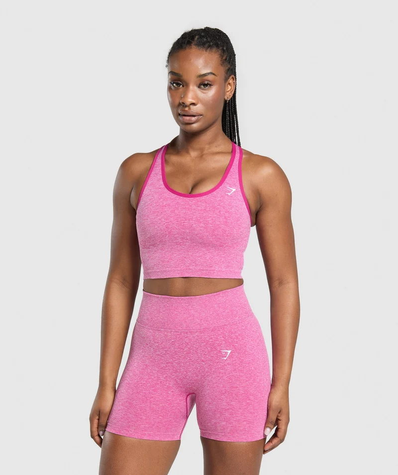 Gymshark Lift Seamless Midi Tank With Shelf - Winning Pink/White Marl
