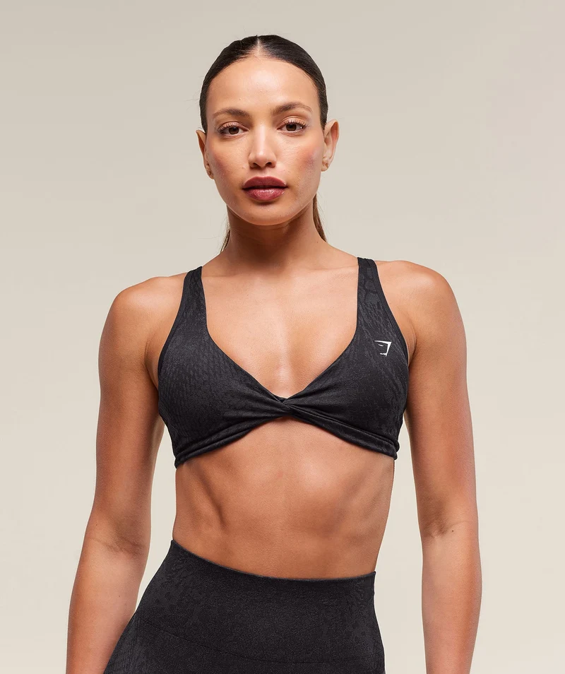 Gymshark Adapt Animal Seamless Twist Front Bra - Asphalt Grey/Black