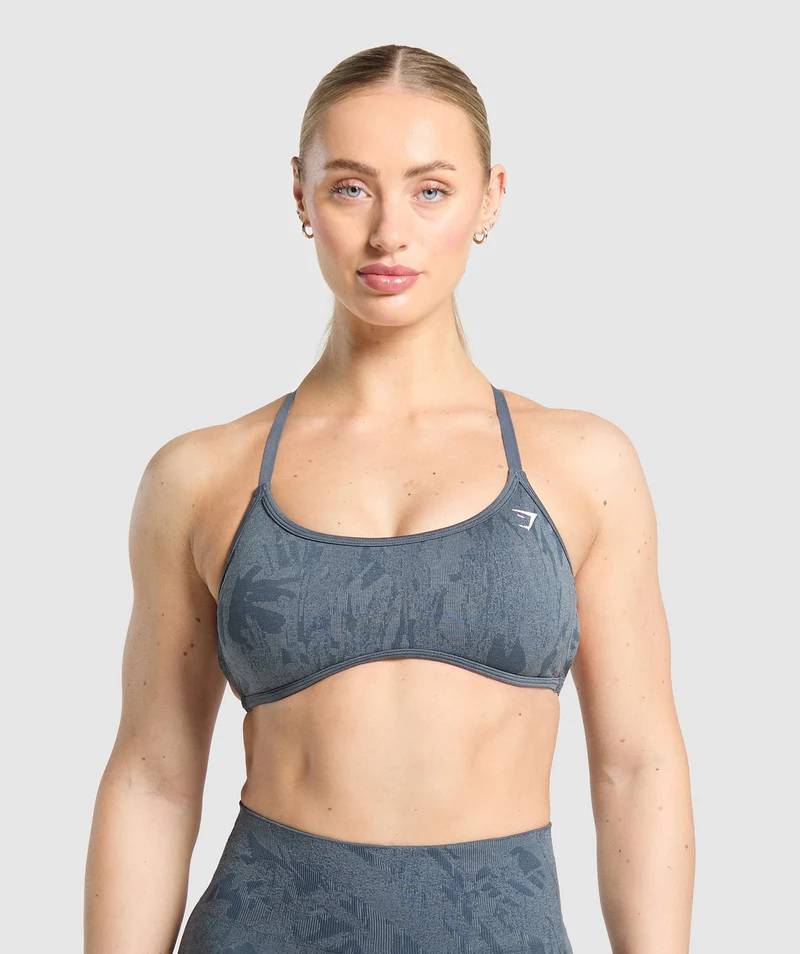 Gymshark Adapt Camo Cross Back Sports Bra - Titanium Blue/Denim Grey