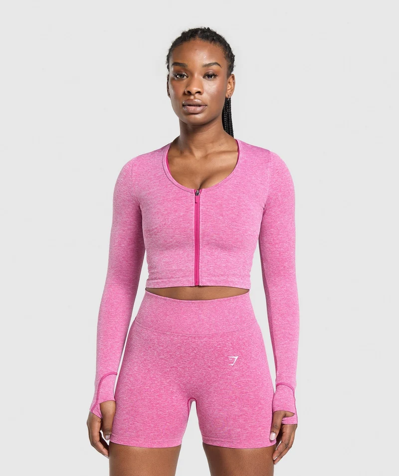 Gymshark Lift Seamless Zip Up Jacket - Winning Pink/White Marl