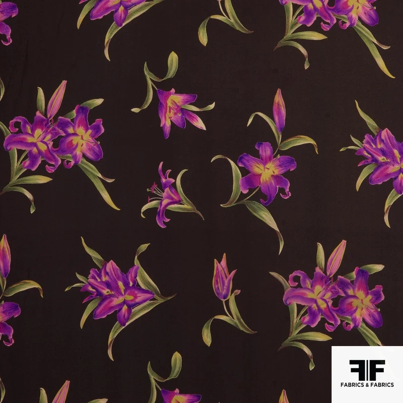 Floral Printed Silk Georgette - Brown/Magenta